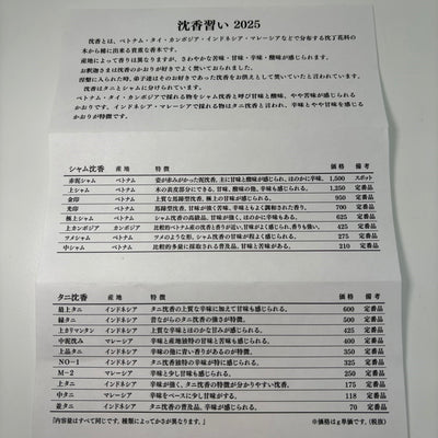お香 長川  沈香  産地別　2025沈香習い　桐箱入り