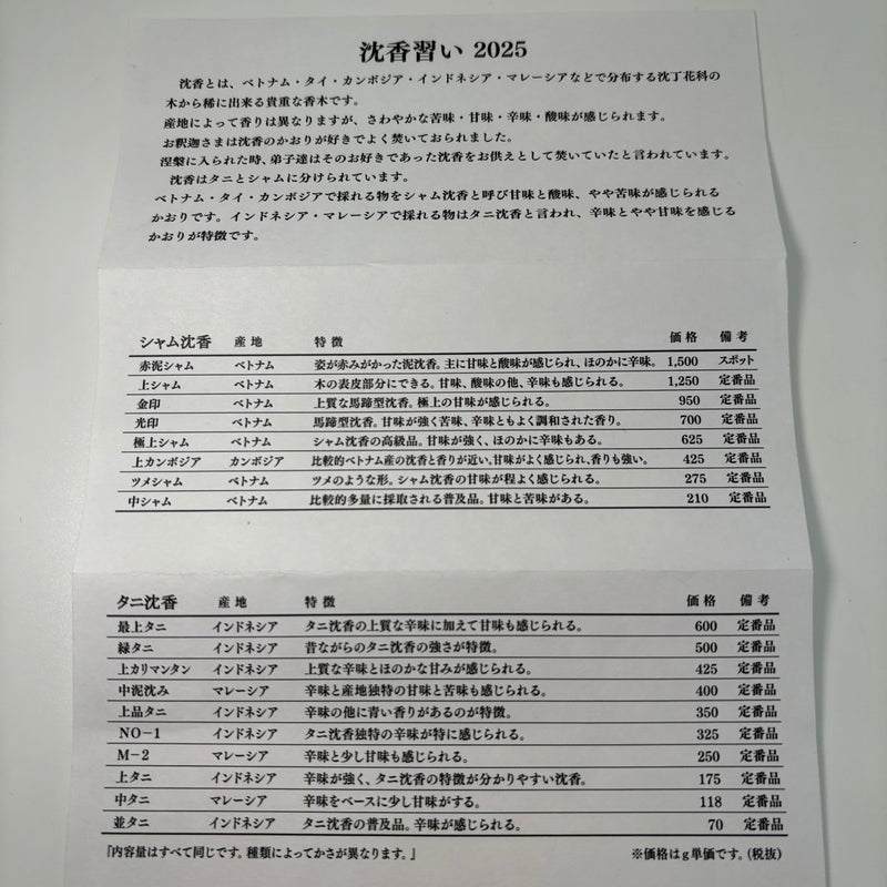 お香 長川  沈香  産地別　2025沈香習い　桐箱入り
