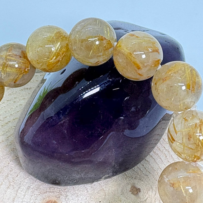 ブレスレット【1点限り】 針水晶 ルチルクォーツ 丸玉10㍉  パワーストーン　3Aクラス