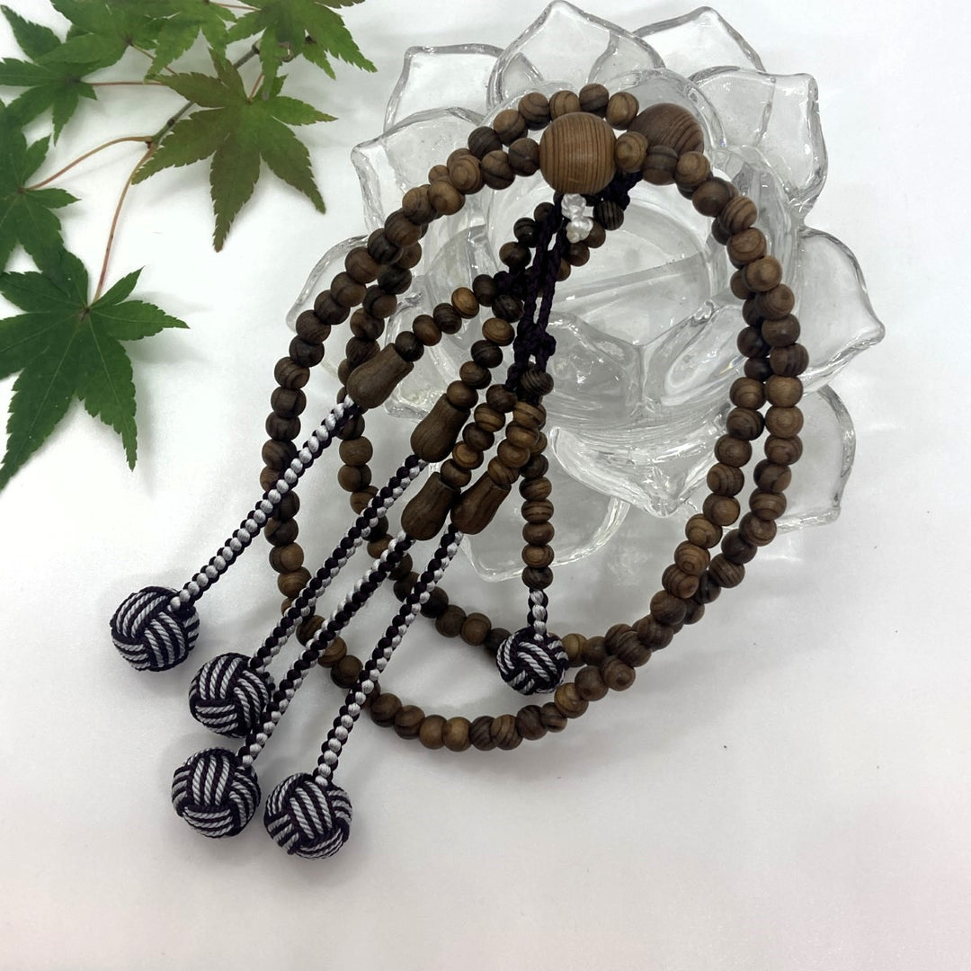 身延山 紫雲堂】珠数 日蓮宗 神代杉 八寸丸玉 二色編込房 共仕立