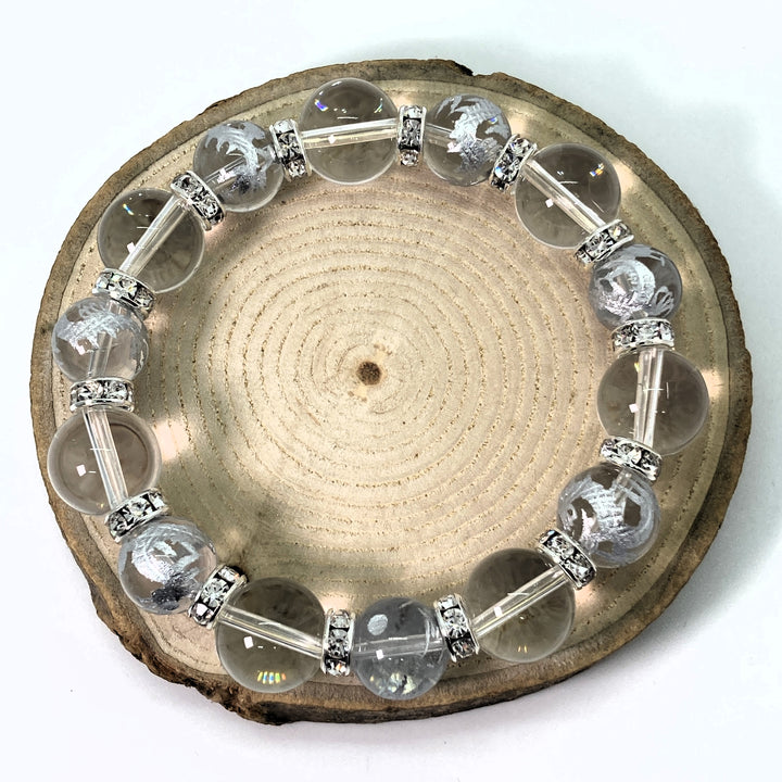 身延山 紫雲堂】 腕輪数珠 本水晶16㍉ ＆水晶ドラゴン（竜神）12㍉ 丸