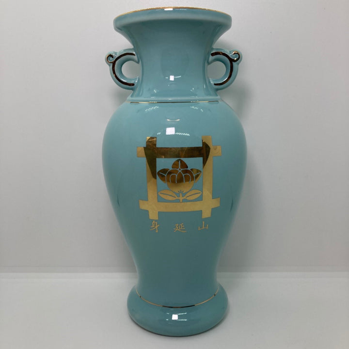 花瓶　花器　宗山　くすみブルー　青　水色 中国現地買入 壺 大清康熙年製 青白磁 山水風景図 中国雑貨 染付