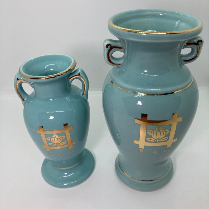 身延山 紫雲堂】 仏具 サギ花瓶 井桁紋入 日蓮宗 青磁 5.0寸～8.0寸 仏器