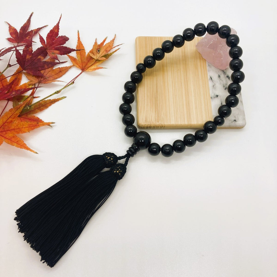 身延山 紫雲堂】 珠数 手掛 黒檀 27玉 人絹房 共仕立