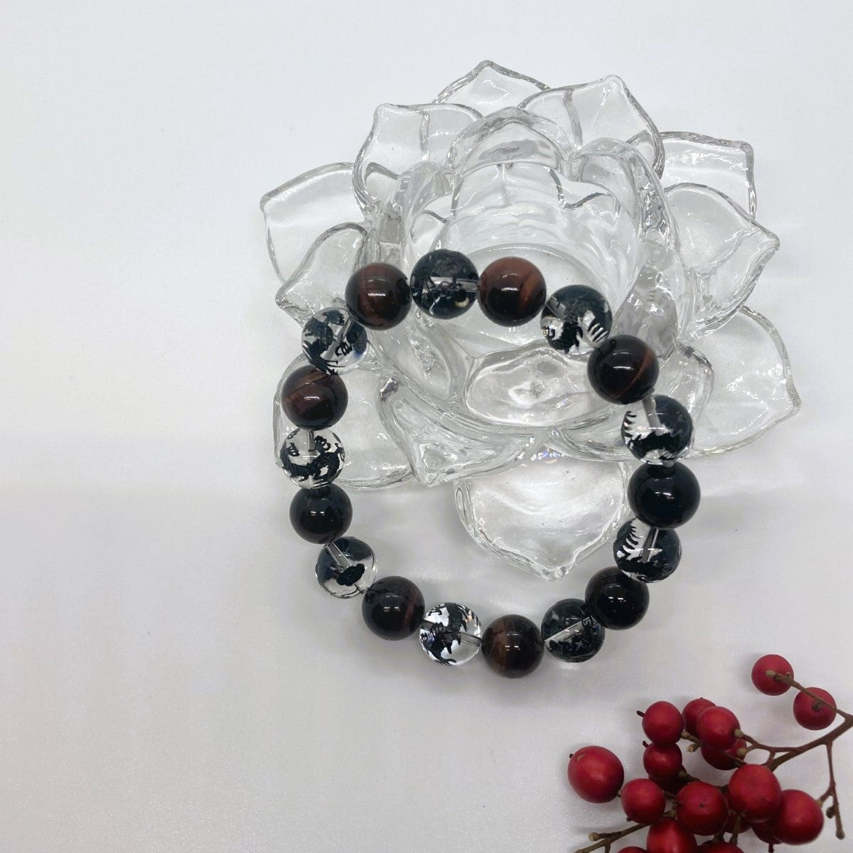 最新な 金龍水晶top10㎜珠レッドタイガーアイ数珠ネックレス／55cm