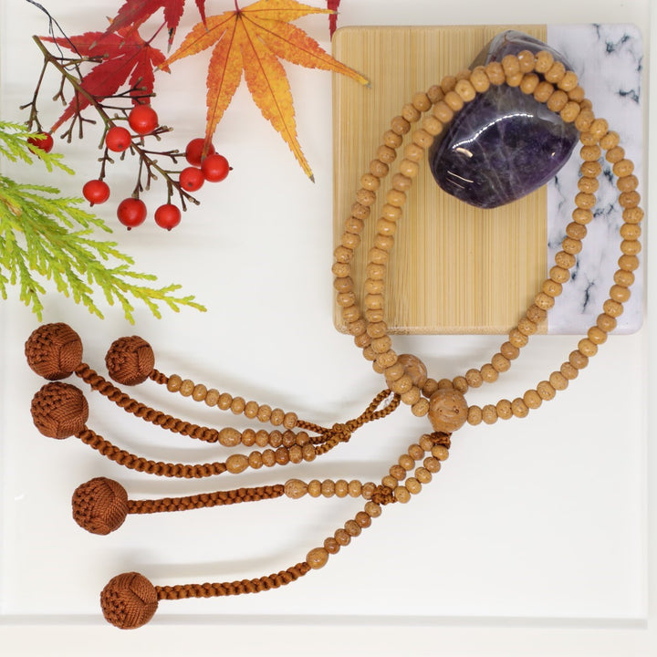 身延山 紫雲堂】 珠数 日蓮宗 金剛菩提樹 八寸平玉 編込房 共仕立 桐箱