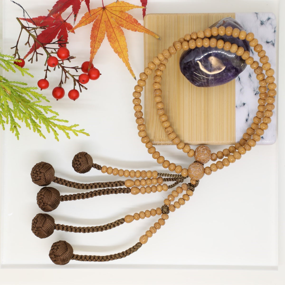 阿含宗　聖菩提樹ケース付き 身延山 紫雲堂】 珠数 日蓮宗 金剛菩提樹 八寸平玉 編込房 共仕立 桐箱