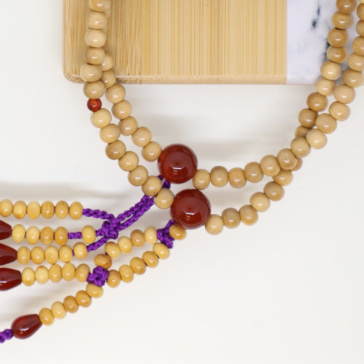 身延山 紫雲堂】 珠数 日蓮宗 柘植 八寸丸玉 編込房 色3種 親四点瑪瑙仕立