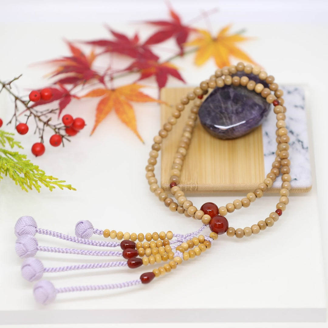 身延山 紫雲堂】 珠数 日蓮宗 柘植 八寸丸玉 編込房 色3種 親四点瑪瑙仕立