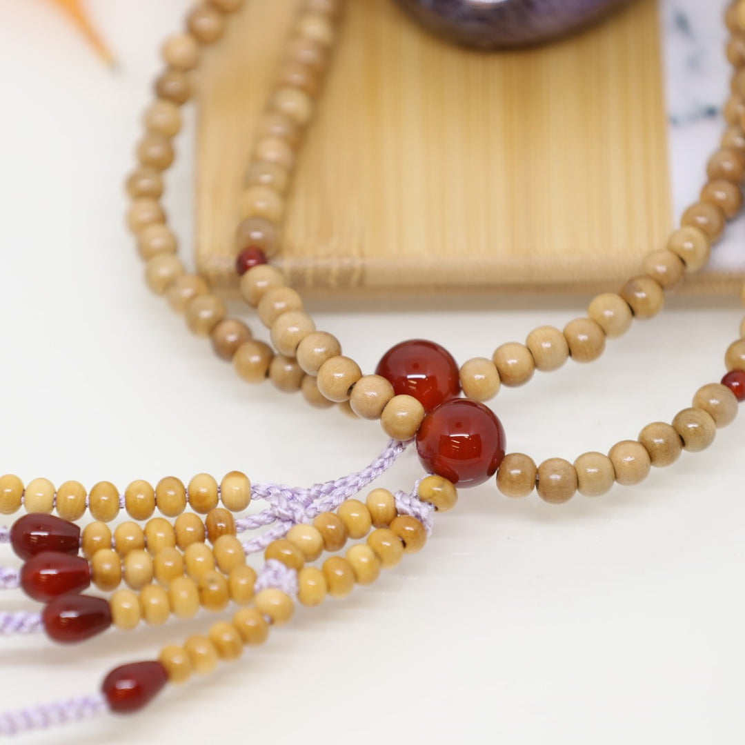 身延山 紫雲堂】 珠数 日蓮宗 柘植 八寸丸玉 編込房 色3種 親四点瑪瑙仕立