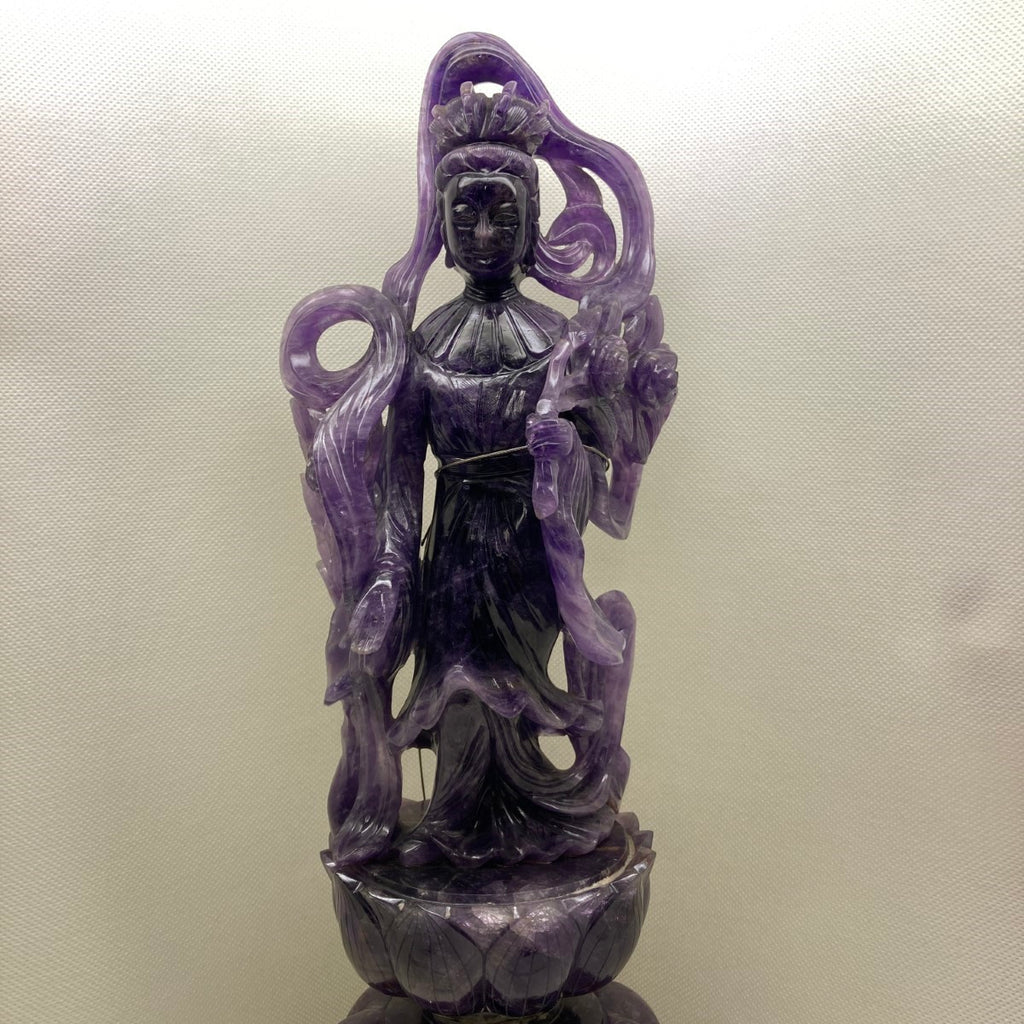 ✨破格✨絶品‼️アメジスト☆噴水☆天然石☆ファウンテン☆高さ24㎝⭐︎秘蔵品⭐︎レア⭐︎ 身延山 紫雲堂】 天然石 一級研磨細工師 アメジスト 観音像