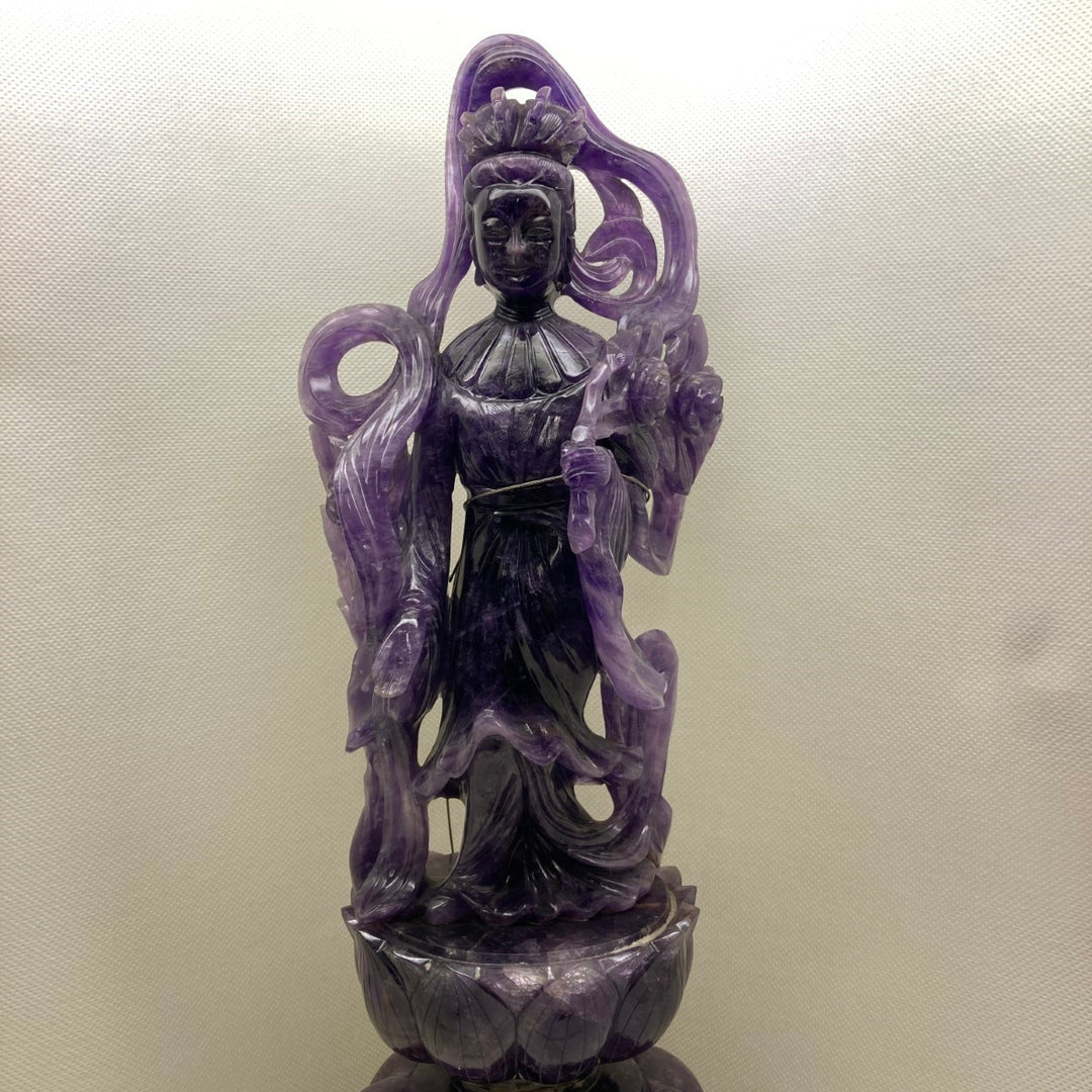 身延山 紫雲堂】 天然石 一級研磨細工師 アメジスト 観音像