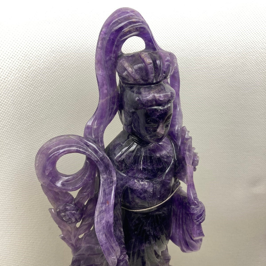 身延山 紫雲堂】 天然石 一級研磨細工師 アメジスト 観音像