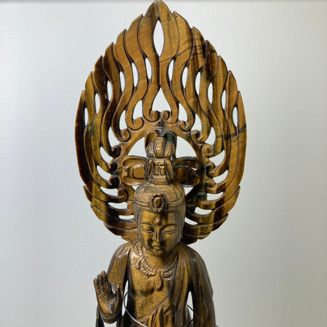 #タイガーアイ製 聖観音菩薩立像 ガラスケース 観世音菩薩　高さ約40cm ten-ka-004-001_eb482458-6112-