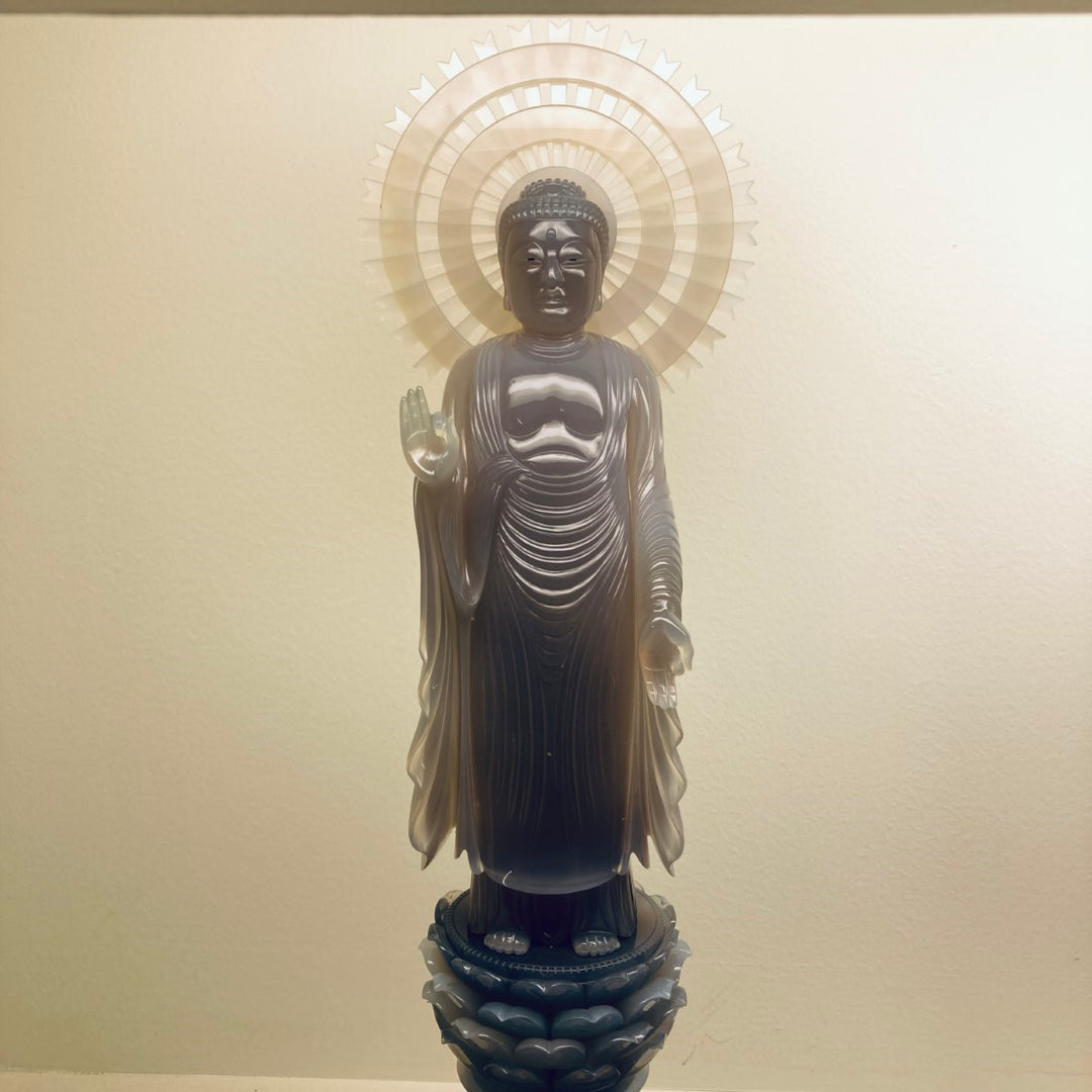 身延山 紫雲堂】 天然石 一級研磨細工師 縞瑪瑙 山梨県彫刻美術展最
