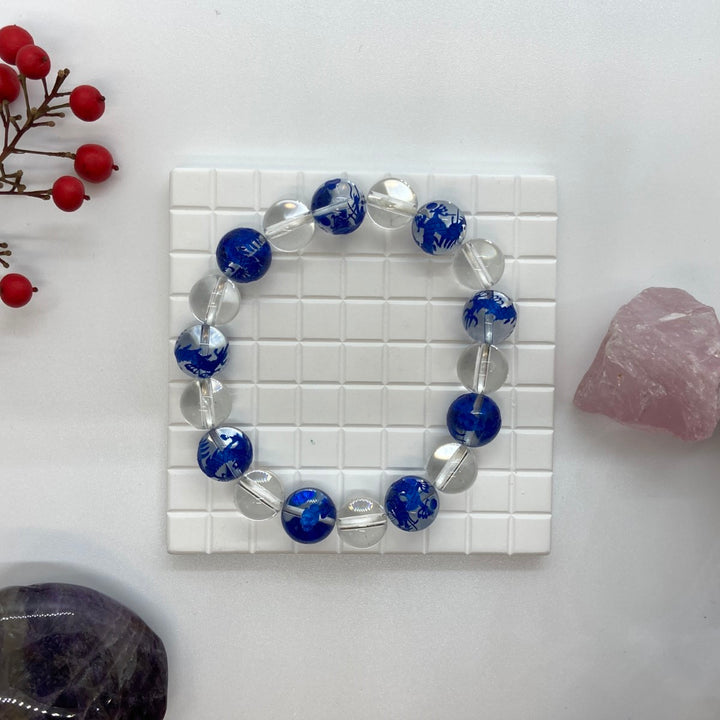 身延山 紫雲堂】 腕輪数珠 本水晶 12㍉丸玉 ドラゴン（竜神）レーザー